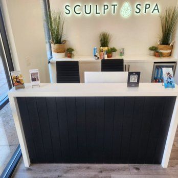 Solid surface reception desk at a spa