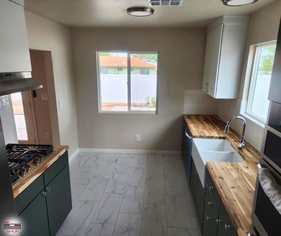 Butcher block kitchen countertop